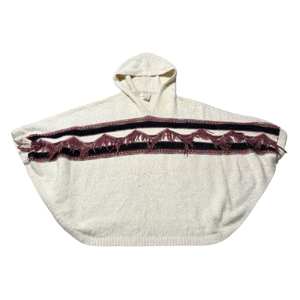 FRANCESCA'S Women's Oversized Fuzzy Cozy Boho Hooded Poncho Sweater OSFM